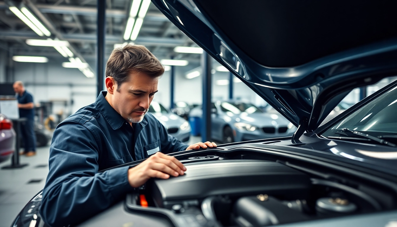 BMW Spezialist inspected a luxury vehicle in a modern garage.