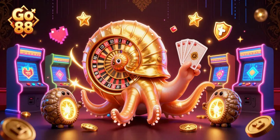 Engage with Go 88's thrilling casino experience highlighted by a giant nautilus and colorful gaming elements.