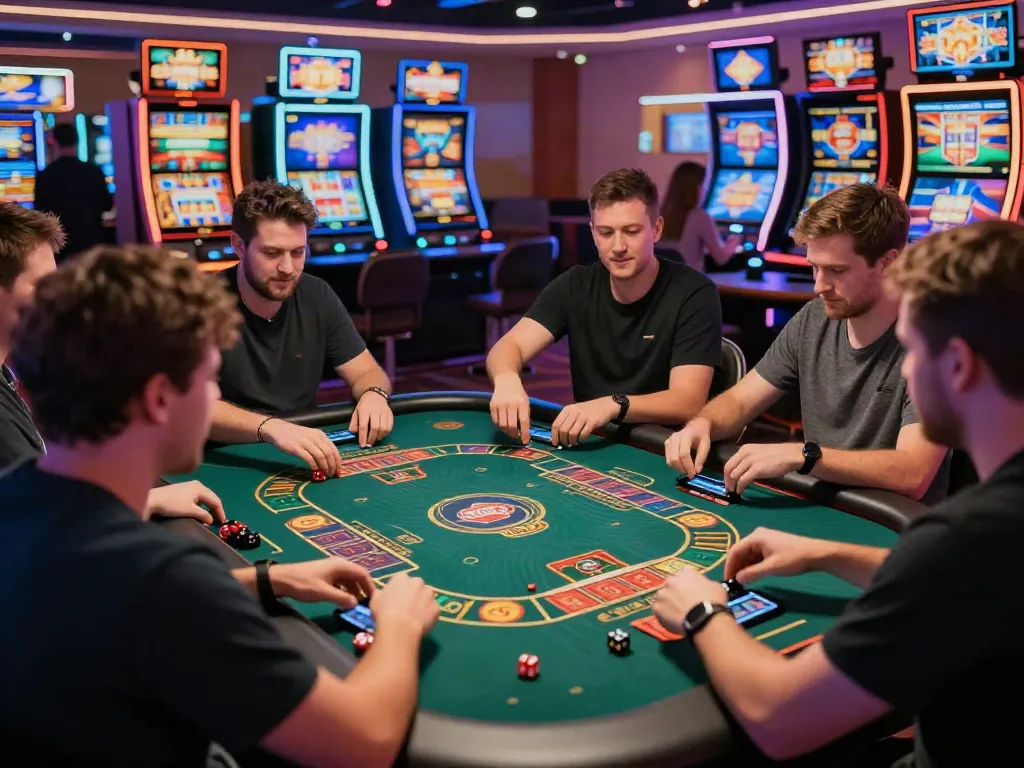 Engaging online gaming scene at ta88, highlighting players immersed in thrilling games with vibrant lighting.