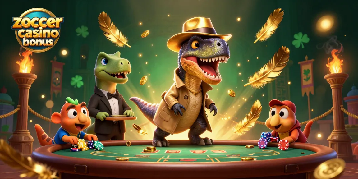 Engage in thrilling gaming with the zoccer casino bonus highlighted in a lively cartoon setting.