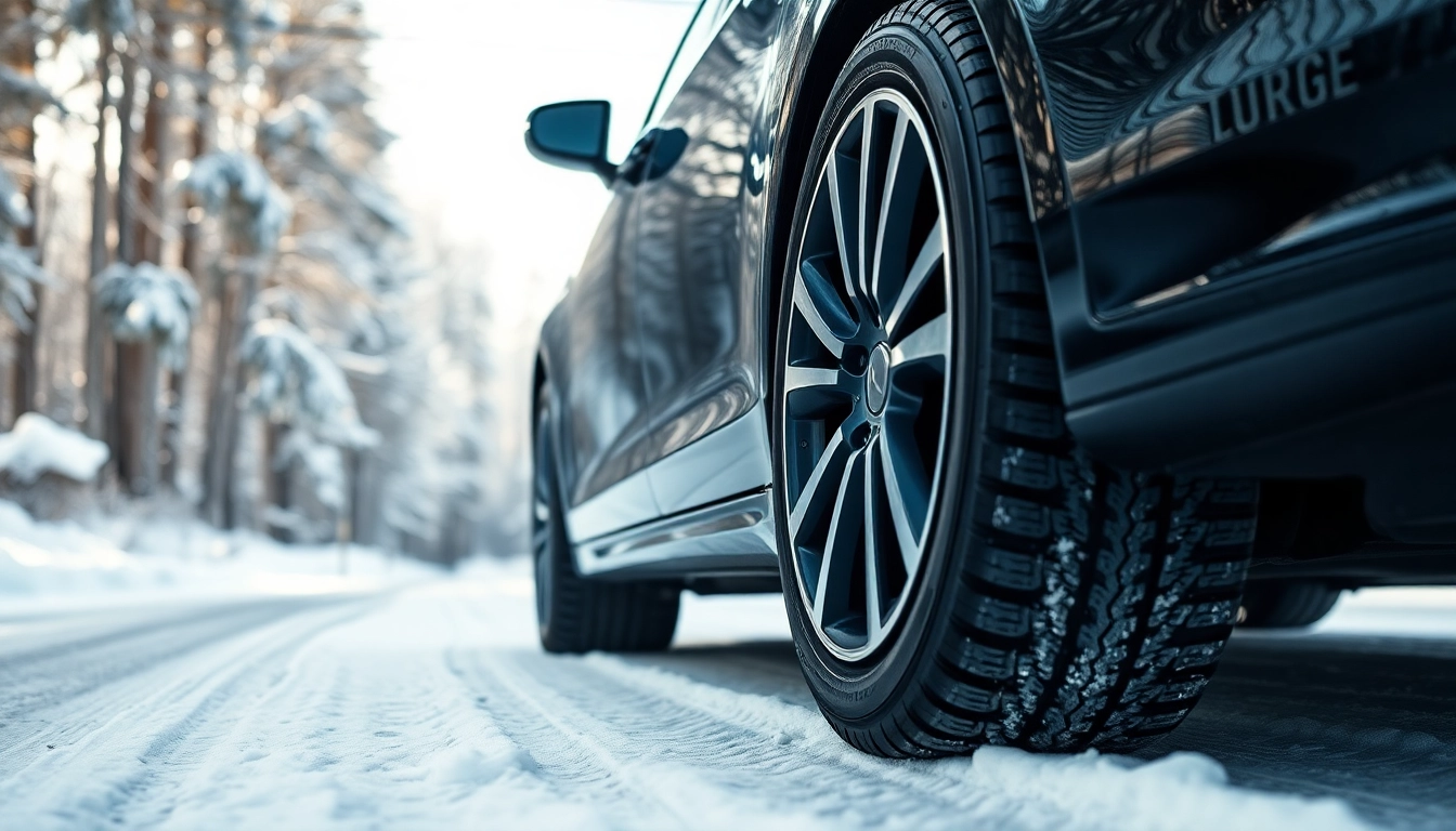 Auto Kufen für einen sicheren Winterfahrtest auf einem schneebedeckten Weg.