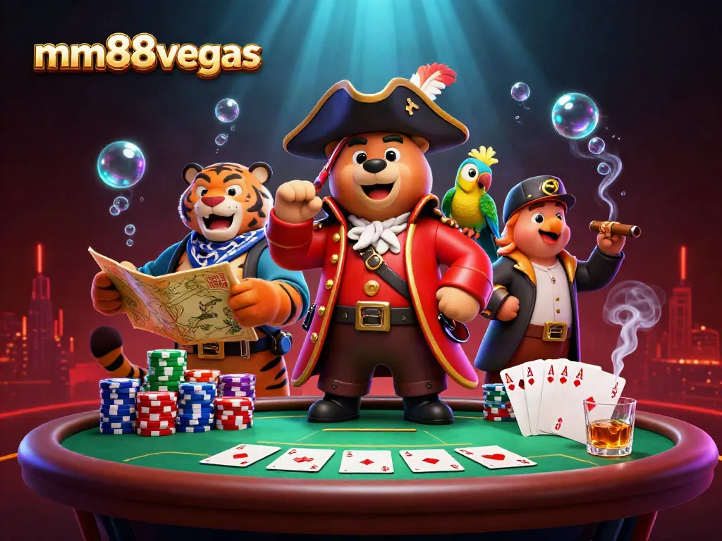Experience action-packed gaming with mm88vegas featuring vibrant characters around a poker table.