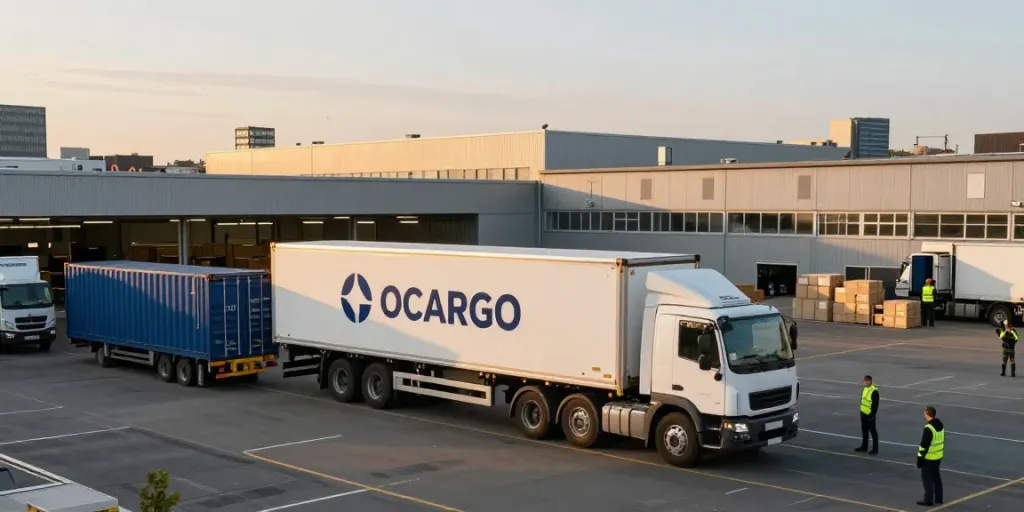 OCARGO Spedition Düsseldorf bei der effizienten Beladung von Transportfahrzeugen in einem modernen Logistikzentrum