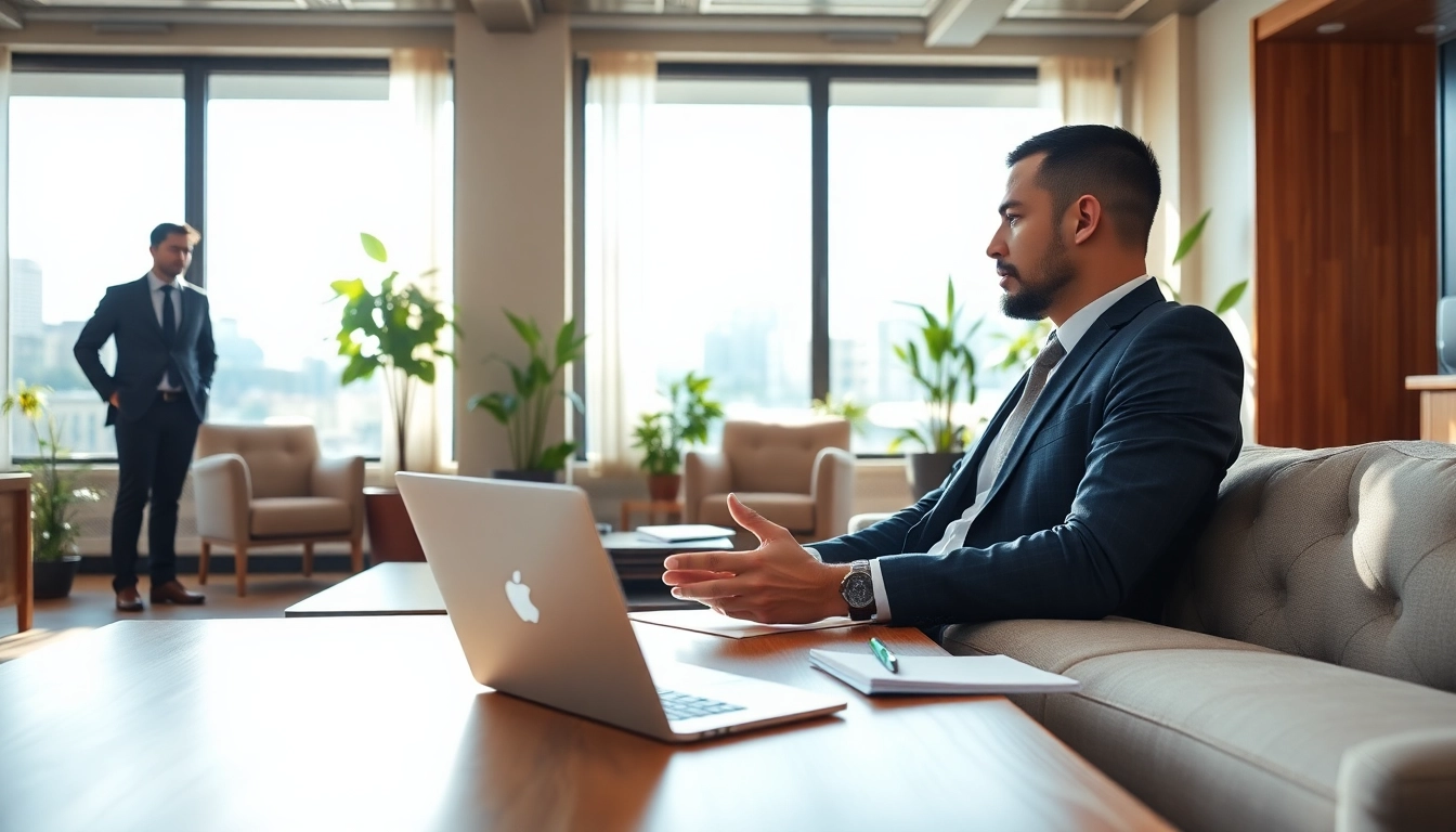 Headhunter Schweiz berät einen Klienten in einem modernen Büro.