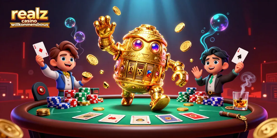 Erlebe den realz casino willkommensbonus mit unserer faszinierenden 3D-Casino-Illustration, die Spannung und Glück vermittelt.