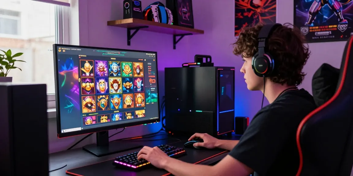 Engaging gaming setup showcasing สล็อตเว็บตรง on monitor with vibrant colors and RGB lighting.